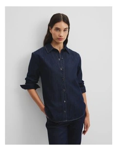 Recycled Cotton Long Sleeve Denim Shirt in Indigo Rinse
