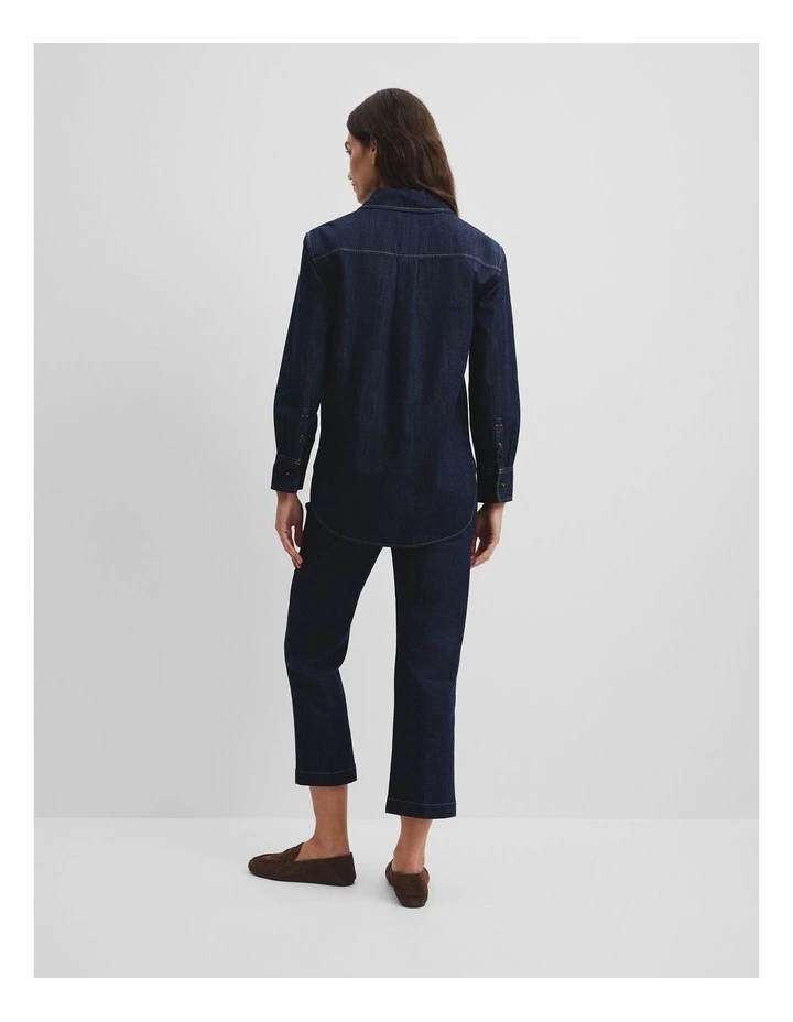 Recycled Cotton Long Sleeve Denim Shirt in Indigo Rinse image 4