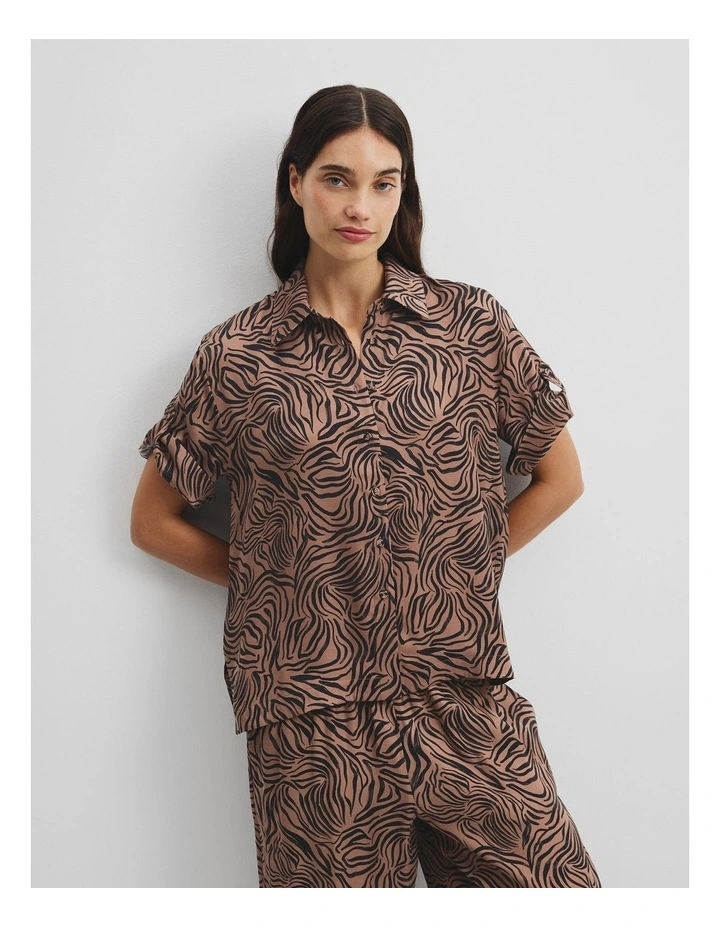 Print Short Sleeve Cupro Shirt in Micro Zebra image 1