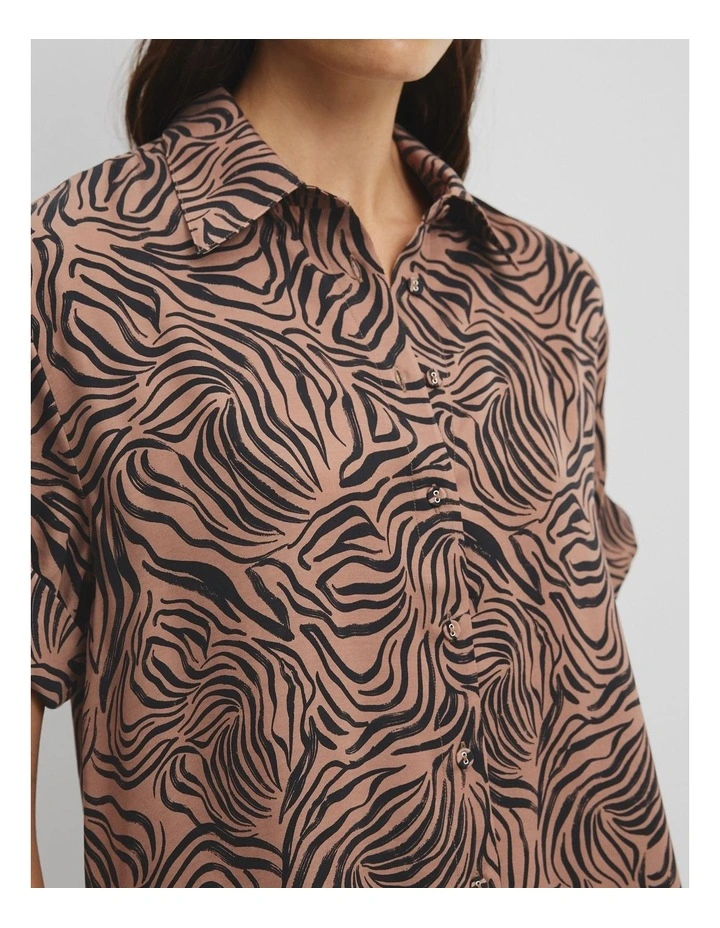 Print Short Sleeve Cupro Shirt in Micro Zebra image 2