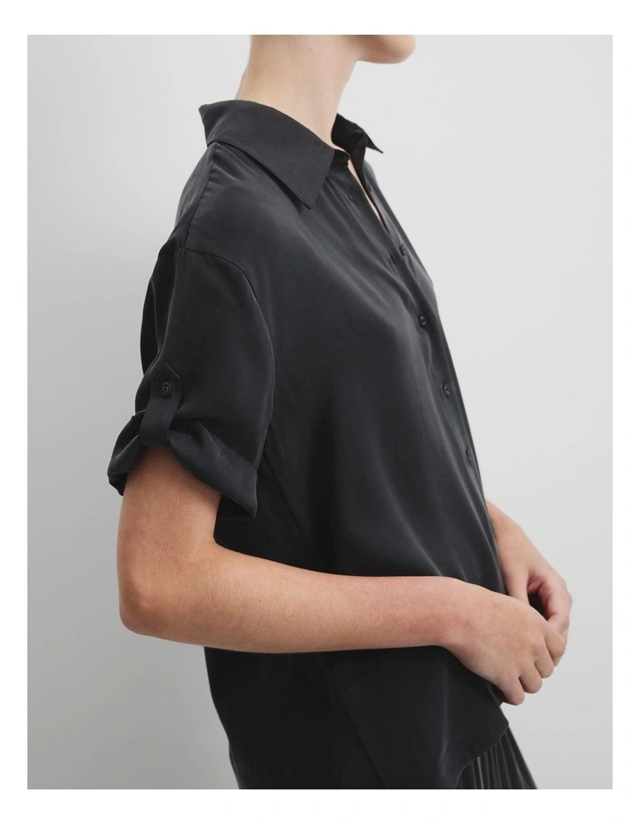 Short Sleeve Cupro Shirt in Black image 3