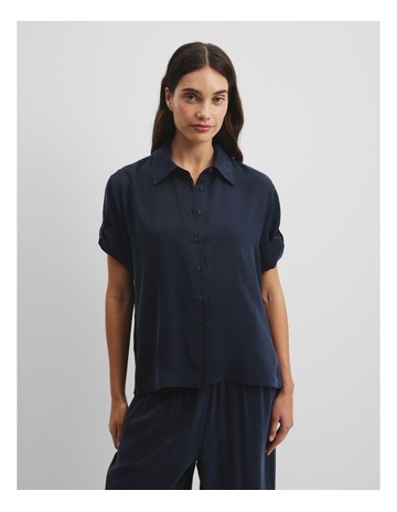 Country Road Short Sleeve Cupro Shirt in Black | MYER