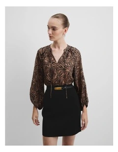 Organically Grown Cotton Blouson Blouse in Micro Zebra