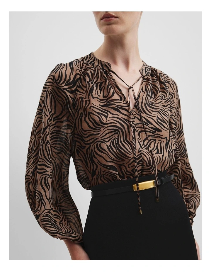 Organically Grown Cotton Blouson Blouse in Micro Zebra image 2