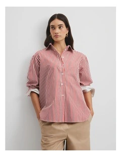 Australian Cotton Classic Stripe Shirt in Garnet Stripe
