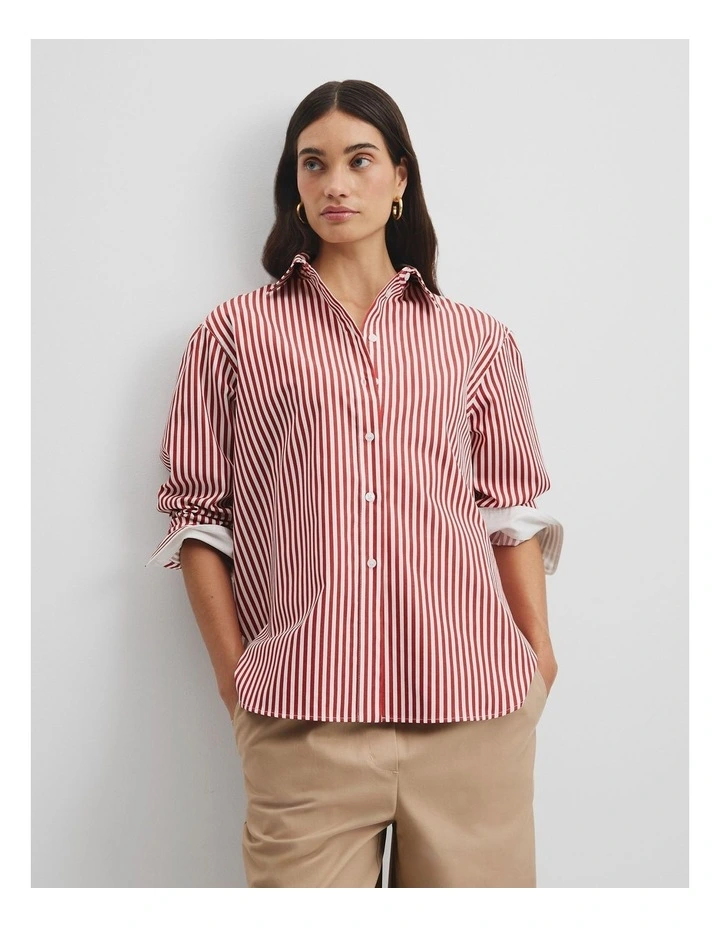 Australian Cotton Classic Stripe Shirt in Garnet Stripe image 1