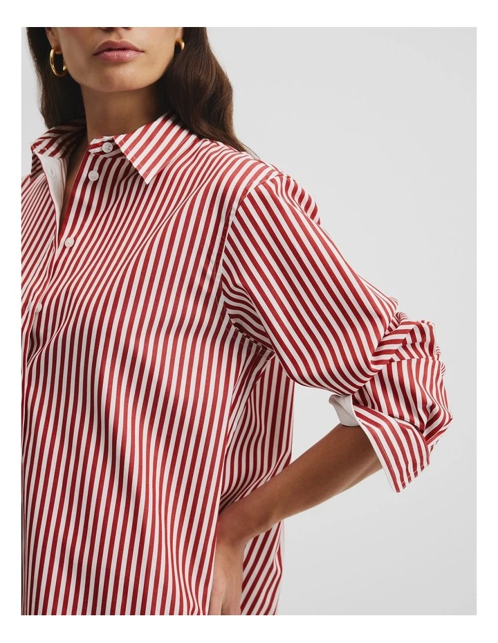 Australian Cotton Classic Stripe Shirt in Garnet Stripe image 2