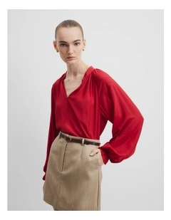 Draped Blouse in Garnet