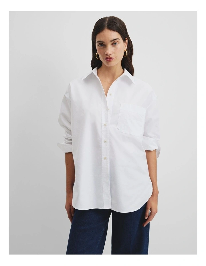 Oversized Australian Cotton Oxford Shirt in White image 1