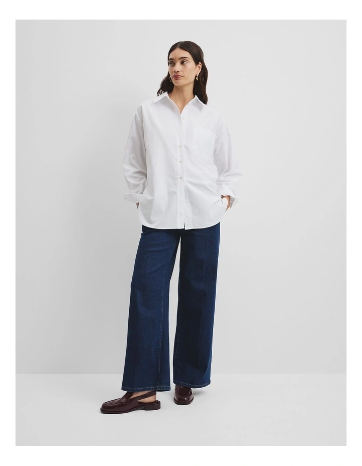 Oversized Australian Cotton Oxford Shirt in White image 3