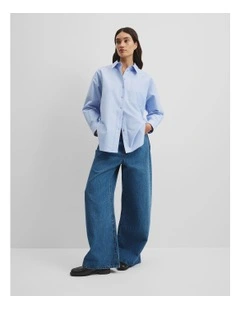 Oversized Australian Cotton Oxford Shirt in Chambray Blue