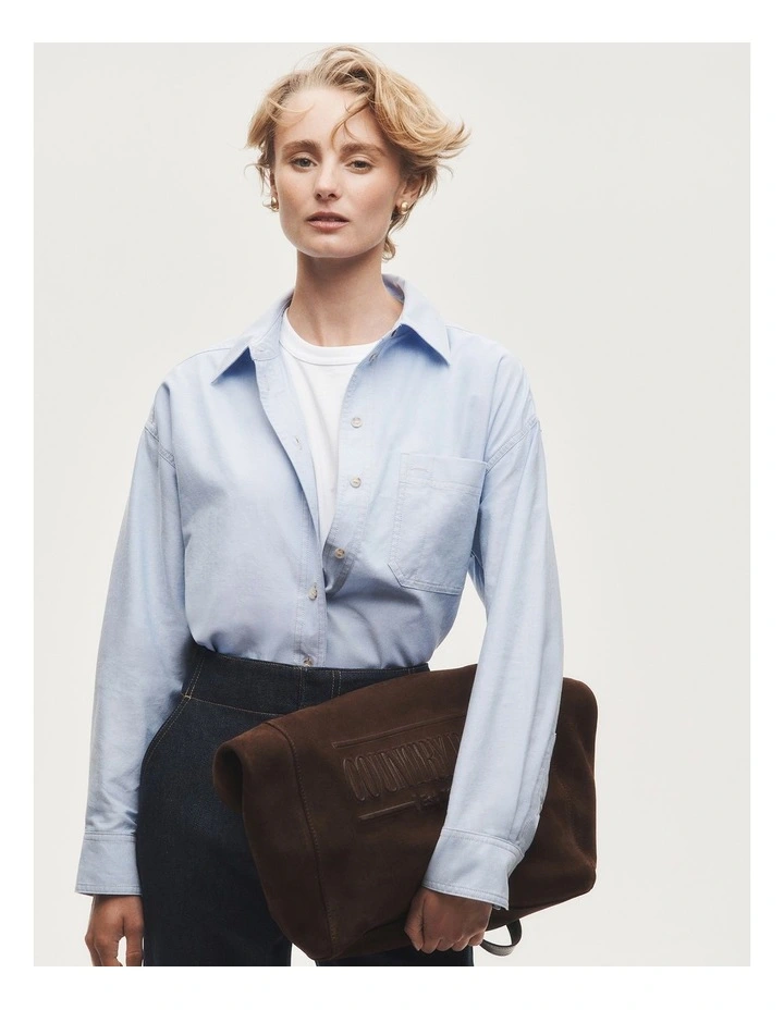 Oversized Australian Cotton Oxford Shirt in Chambray Blue image 2