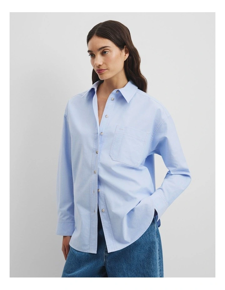 Oversized Australian Cotton Oxford Shirt in Chambray Blue image 4