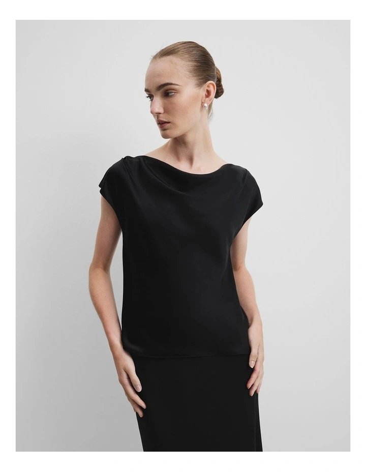 Short Sleeve Satin Shell Top in Black image 1