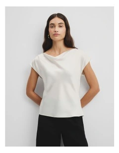 Short Sleeve Satin Shell Top in Antique White
