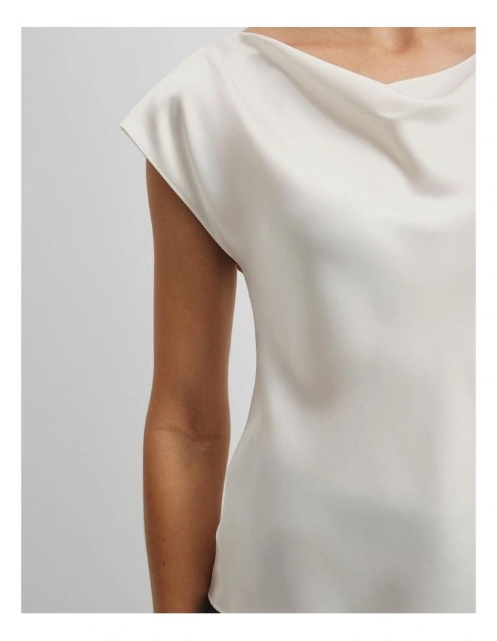 Short Sleeve Satin Shell Top in Antique White image 3