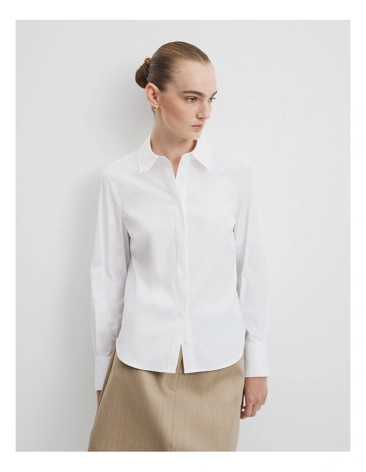 Stretch Slim Poplin Shirt in Antique White image 3