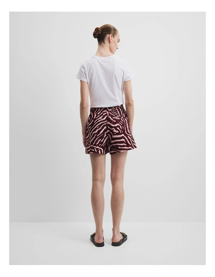 Organically Grown Print Tie Detail Linen Short in Plum Zebra image 4
