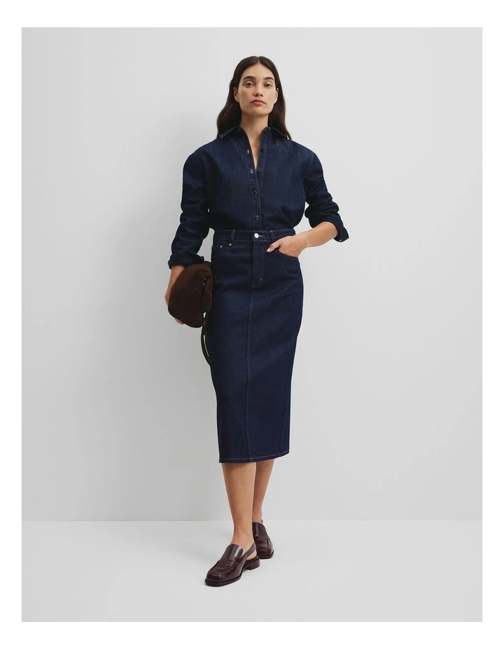 Denim Midi Skirt in Indigo Rinse image 1