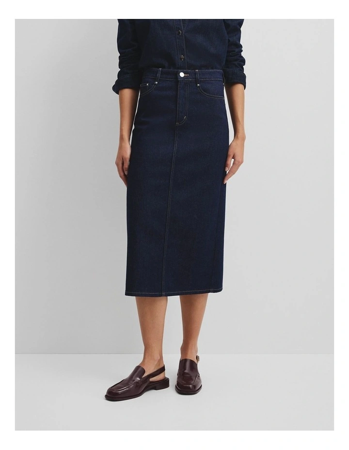 Denim Midi Skirt in Indigo Rinse image 2
