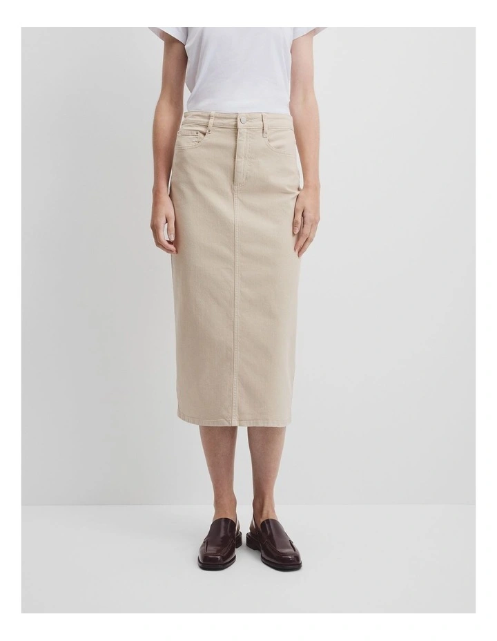Recycled Cotton Denim Midi Skirt in Sand image 2