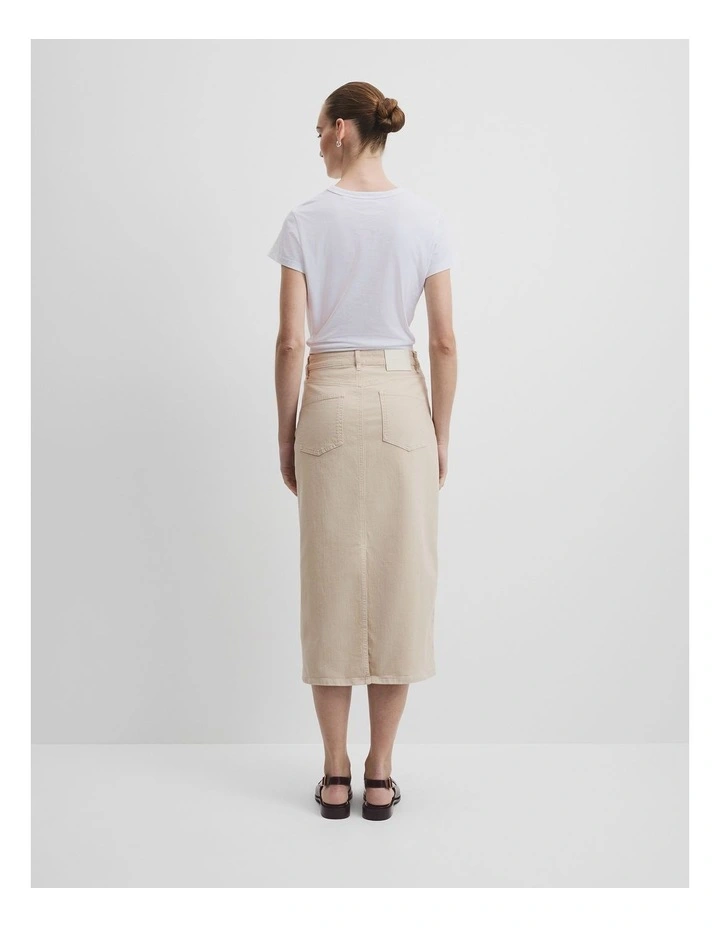 Recycled Cotton Denim Midi Skirt in Sand image 4