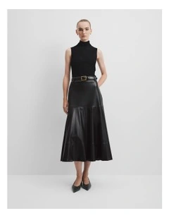 Pu Midi Skirt in Black