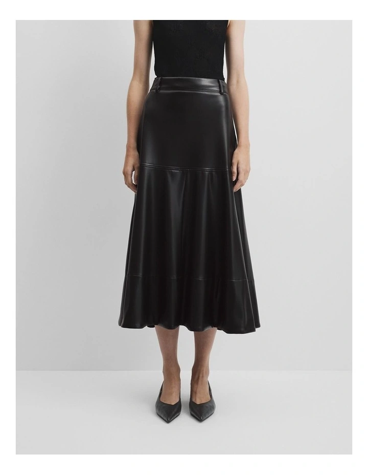 Pu Midi Skirt in Black image 3