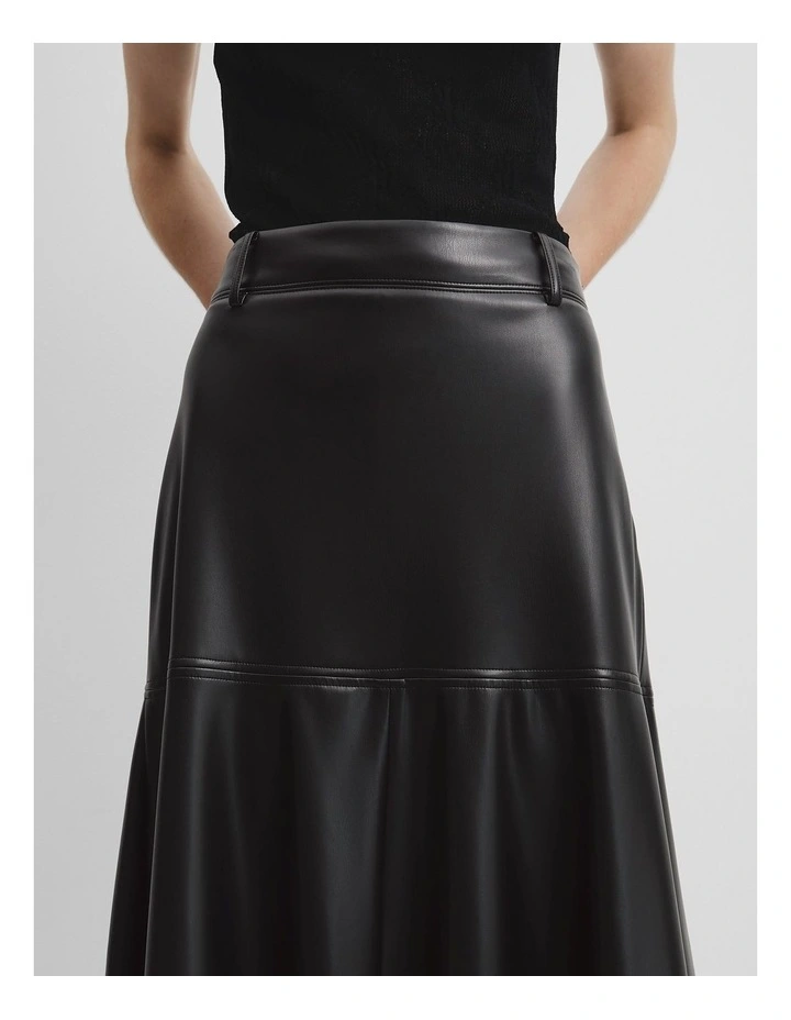 Pu Midi Skirt in Black image 4