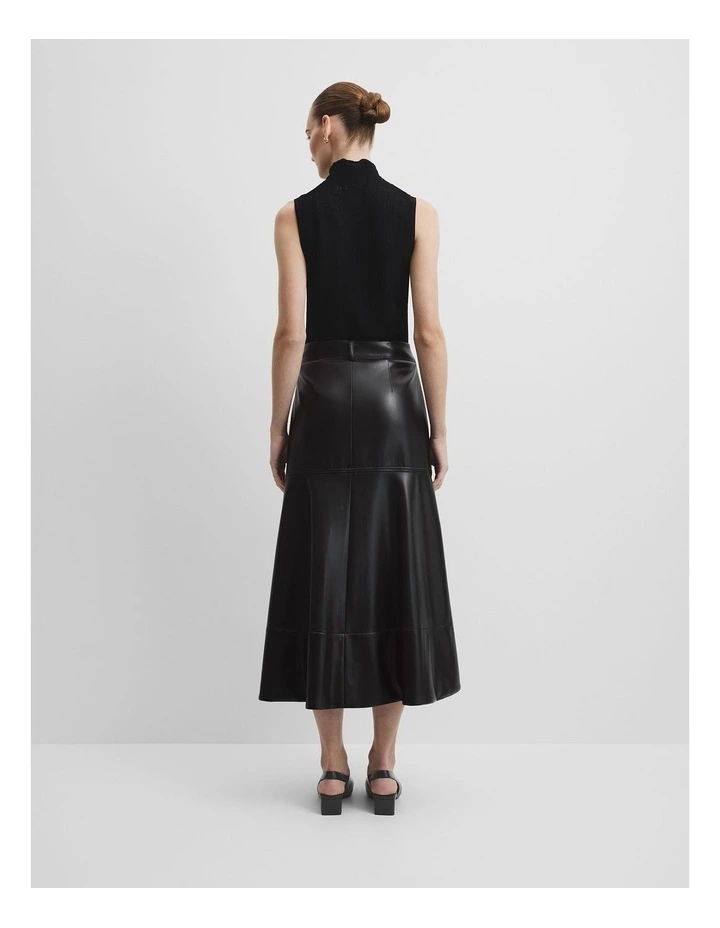 Pu Midi Skirt in Black image 5