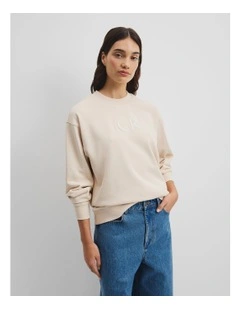 Australian Cotton Cr Logo Sweat in Macadamia