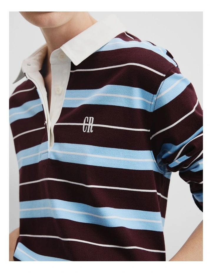 Australian Cotton Stripe Rugby Polo Sweat in Plum Multi Stripe image 4