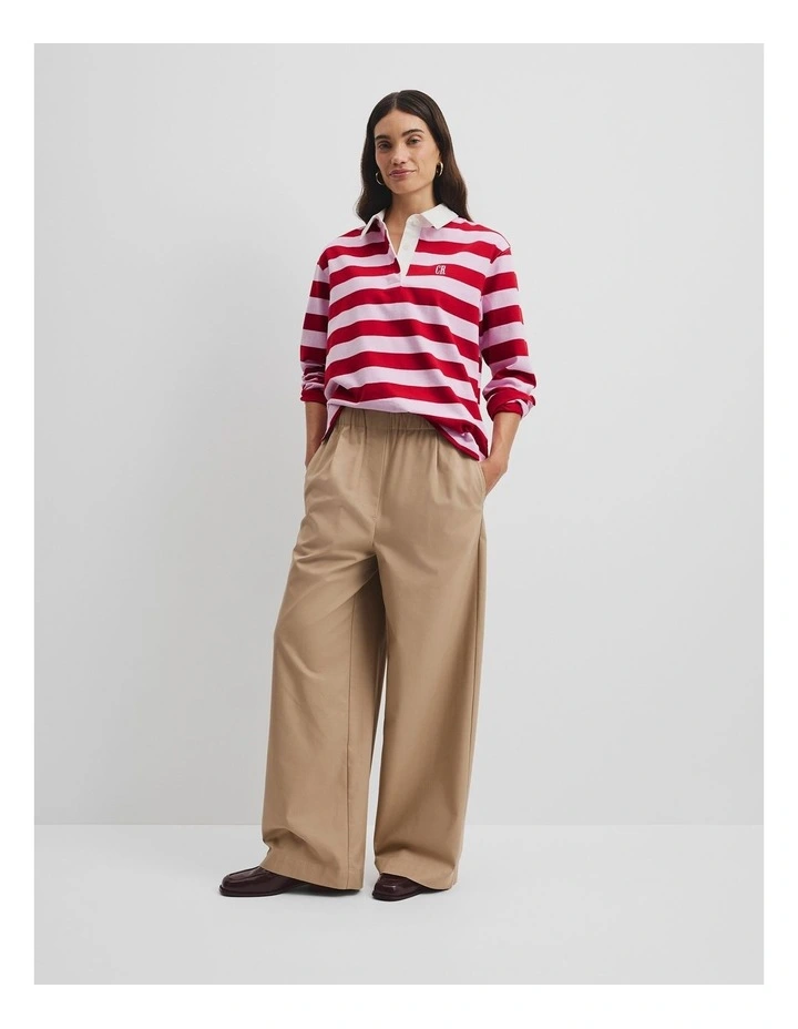 Australian Cotton Stripe Rugby Polo Sweat in Floss And Red Stripe image 3
