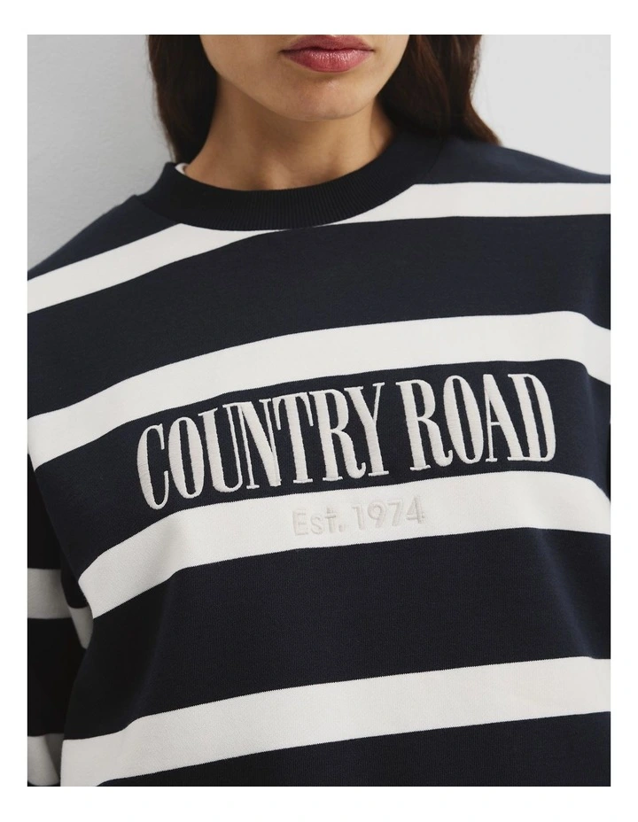 Australian Cotton Stripe Heritage Sweat in Navy Stripe image 2
