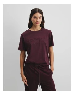 Australian Cotton Heritage Embroidered T-shirt in Plum