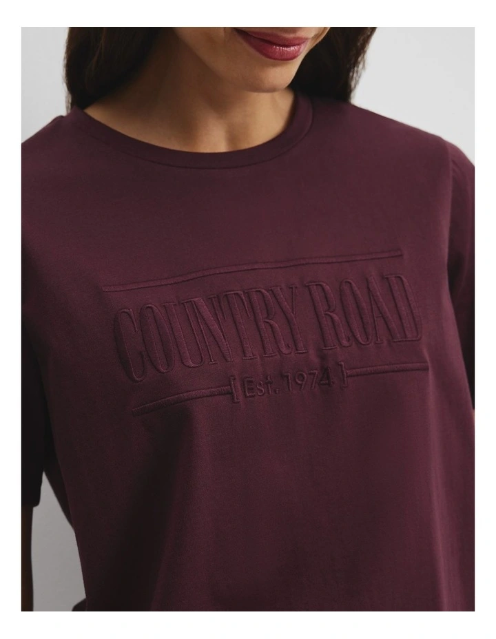 Australian Cotton Heritage Embroidered T-shirt in Plum image 2
