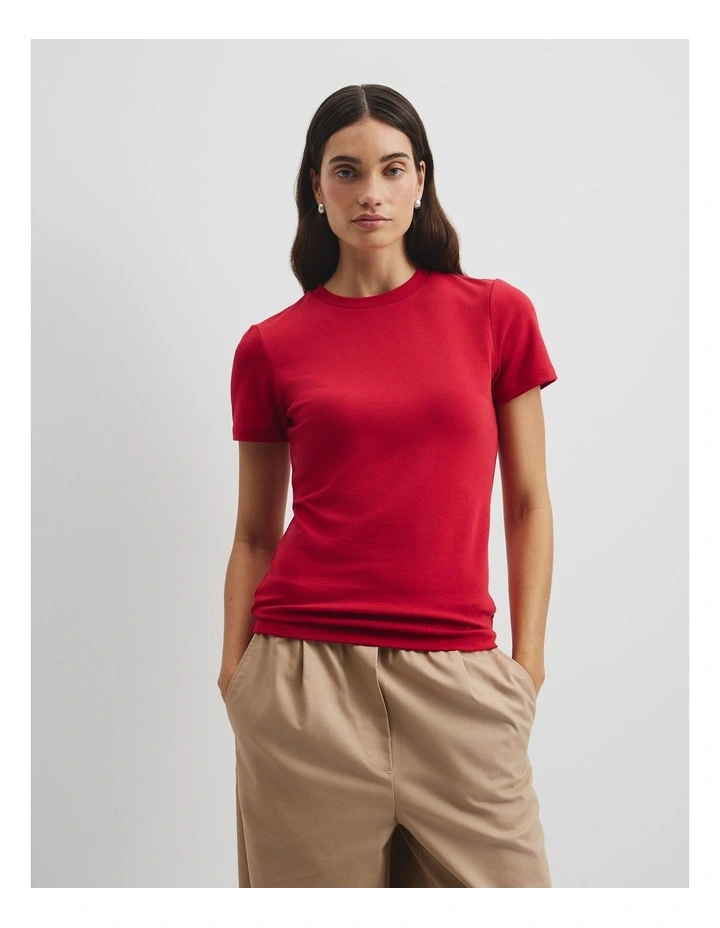 Australian Cotton Blend Fitted T-shirt in Garnet image 2