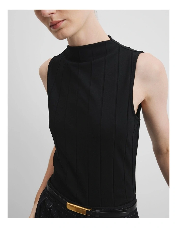 Mock Neck Rib Tank in Black image 3