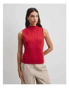 Mock Neck Rib Tank in Garnet