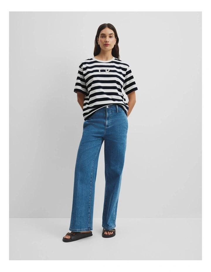 Australian Cotton Stripe Cr Logo T-shirt in Navy Stripe image 3