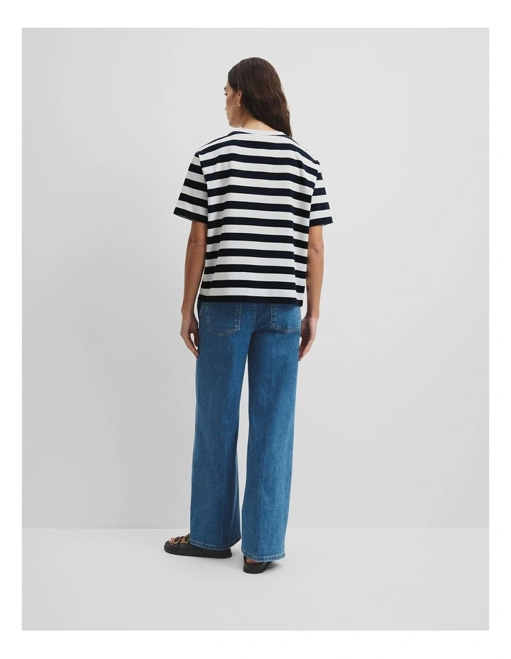 Australian Cotton Stripe Cr Logo T-shirt in Navy Stripe image 4