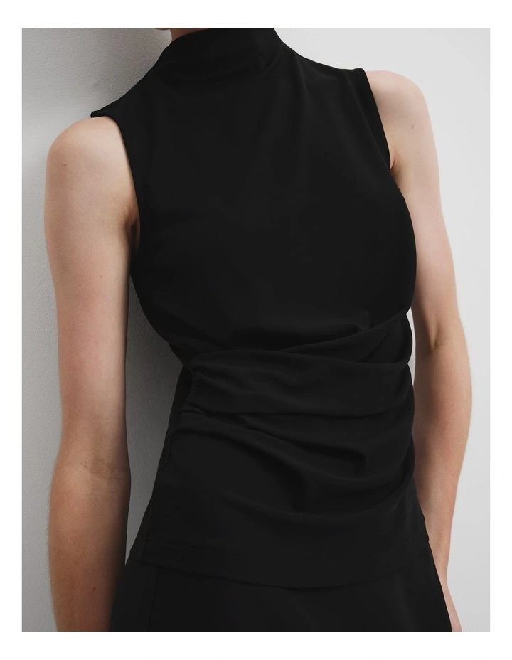 Crepe Drape Top in Black image 2
