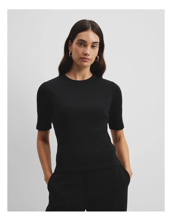 Australian Cotton Blend Short Sleeve Fitted T-shirt in Black image 1