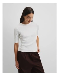 Australian Cotton Blend Short Sleeve Fitted T-shirt in White