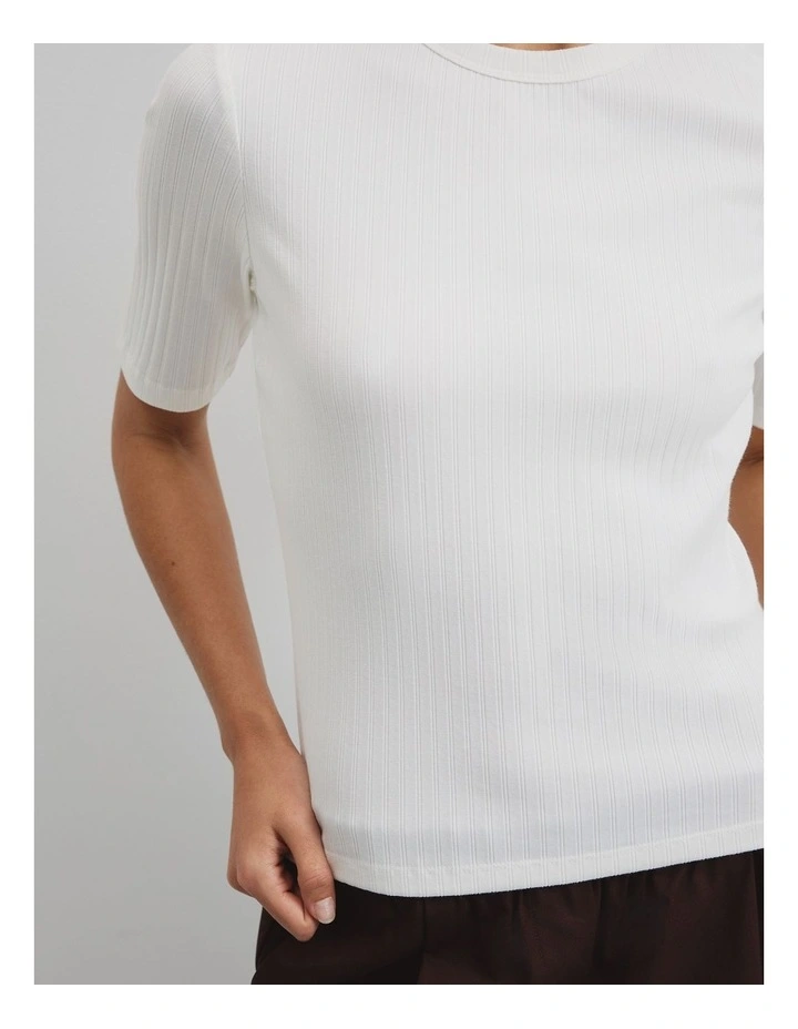 Australian Cotton Blend Short Sleeve Fitted T-shirt in White image 2