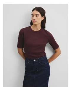 Australian Cotton Blend Short Sleeve Fitted T-shirt in Plum