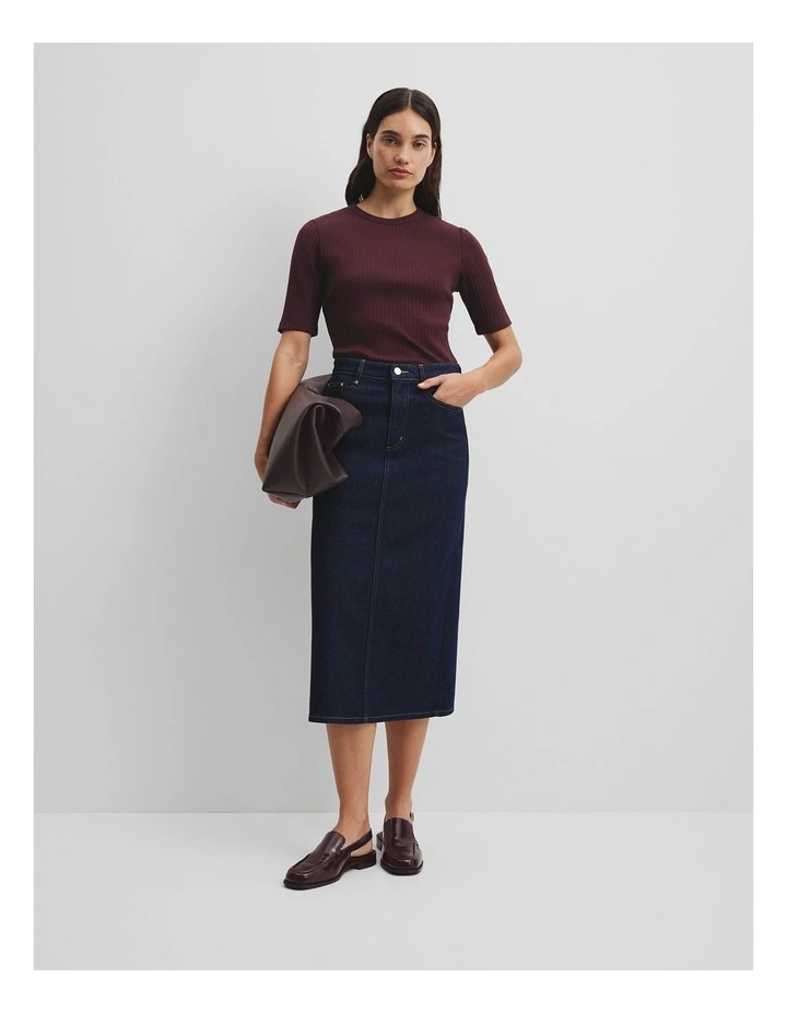 Australian Cotton Blend Short Sleeve Fitted T-shirt in Plum image 2