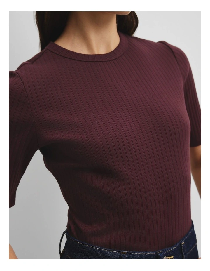 Australian Cotton Blend Short Sleeve Fitted T-shirt in Plum image 3