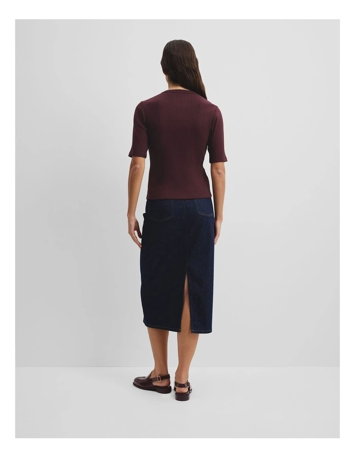 Australian Cotton Blend Short Sleeve Fitted T-shirt in Plum image 4