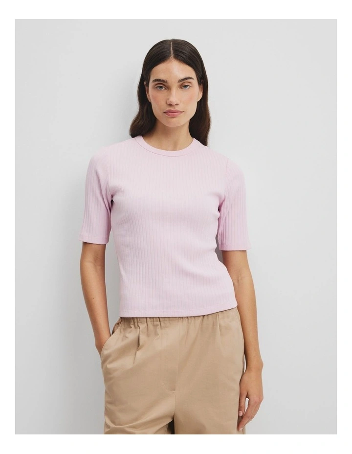 Australian Cotton Blend Short Sleeve Fitted T-shirt in Floss Pink image 1